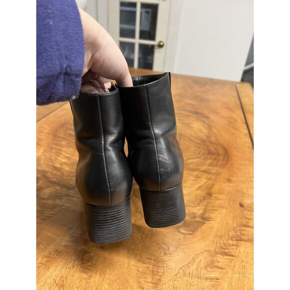 Vtg Y2K Women’s 8 W Predictions Square Toe Black Leather Ankle Boots Friends - Picture 4 of 6